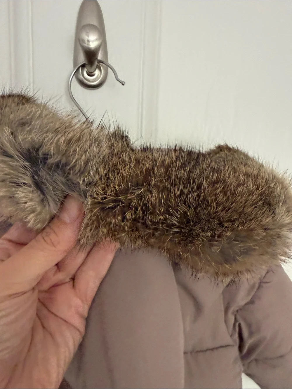 Tartine et Chocolat Taupe Quilted Baby Puffer with Real Fur Trim